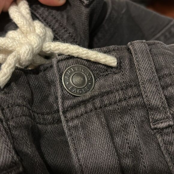 American eagle outfitters black high waisted tie waist cuffed jean shorts - Picture 5 of 5